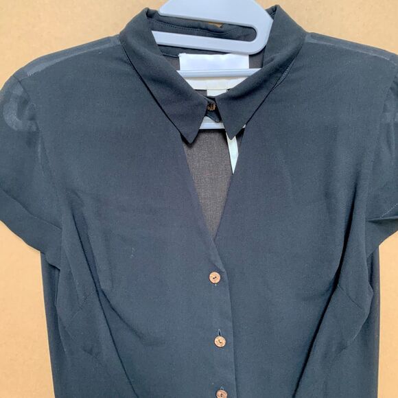 MORGAN CARPER  Semi Sheer Black SAPIN Mini Dress w/Pockets! Sz SML - Picture 6 of 16